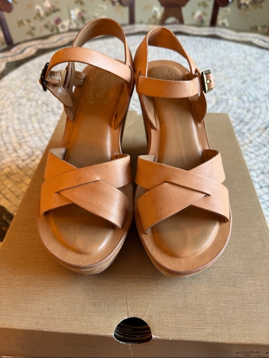 Kork-Ease Shoes - Kork-Ease Women's Cognac Leather Platform Sandals with Ankle Buckle